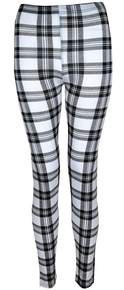 Crazy Girls Womens Bang Aztec Batman Skull Rose Leopard Print Casual Leggings (S/M-UK8/10, White Tartan)