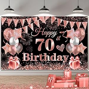 70. Geburtstag Deko Banner Schwarz Roségold, 185x110cm Extra Groß Stoff 70th Geburtstag Hintergrund Schild Poster Banner…