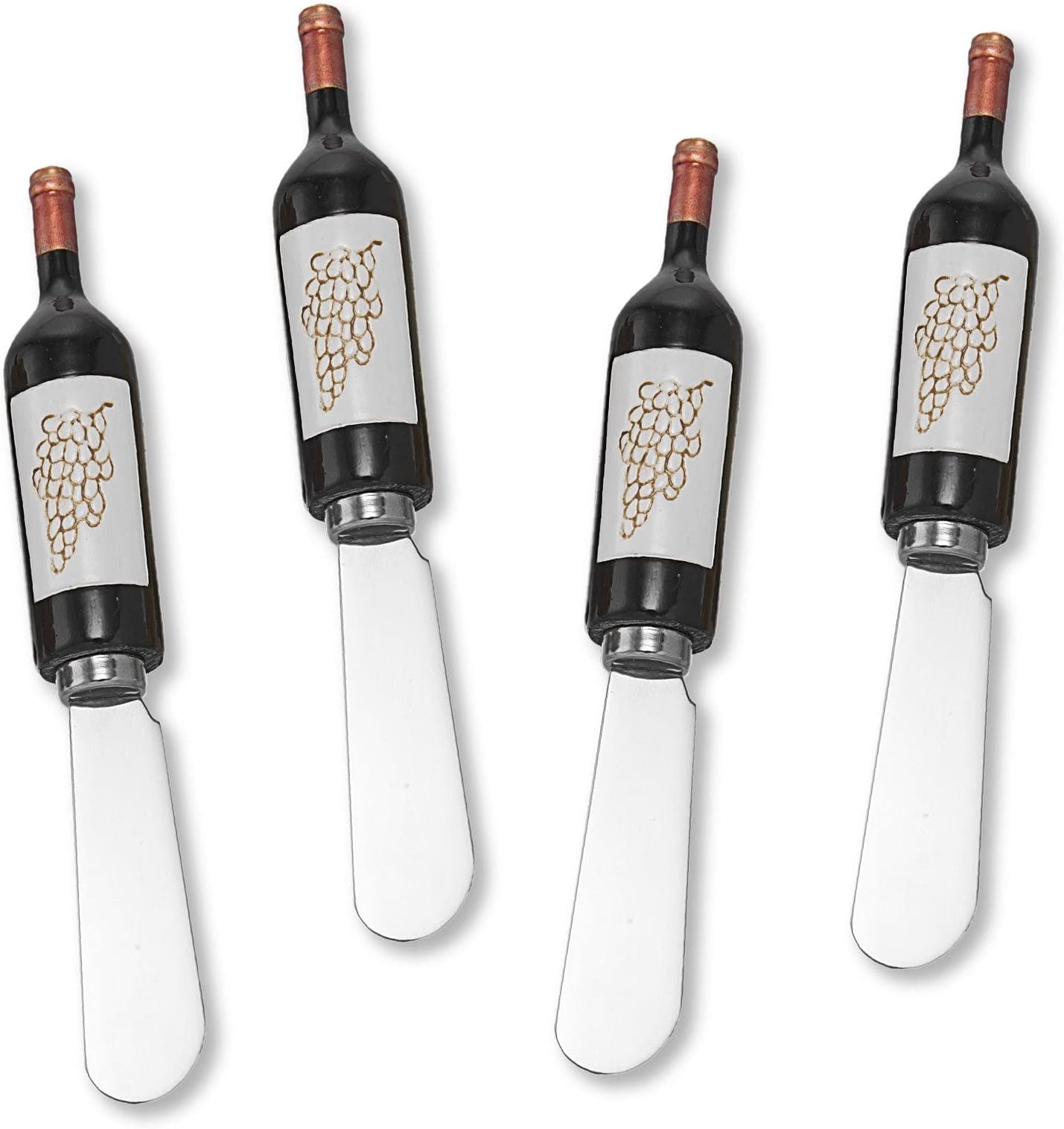 UPware Red Wine Bottle Cheese Spreaders, Hand-Painted Resin Handles with Stainless Steel Blades for Spreading Cream Cheese, Butter, Jam, or Sandwich, Set of 4