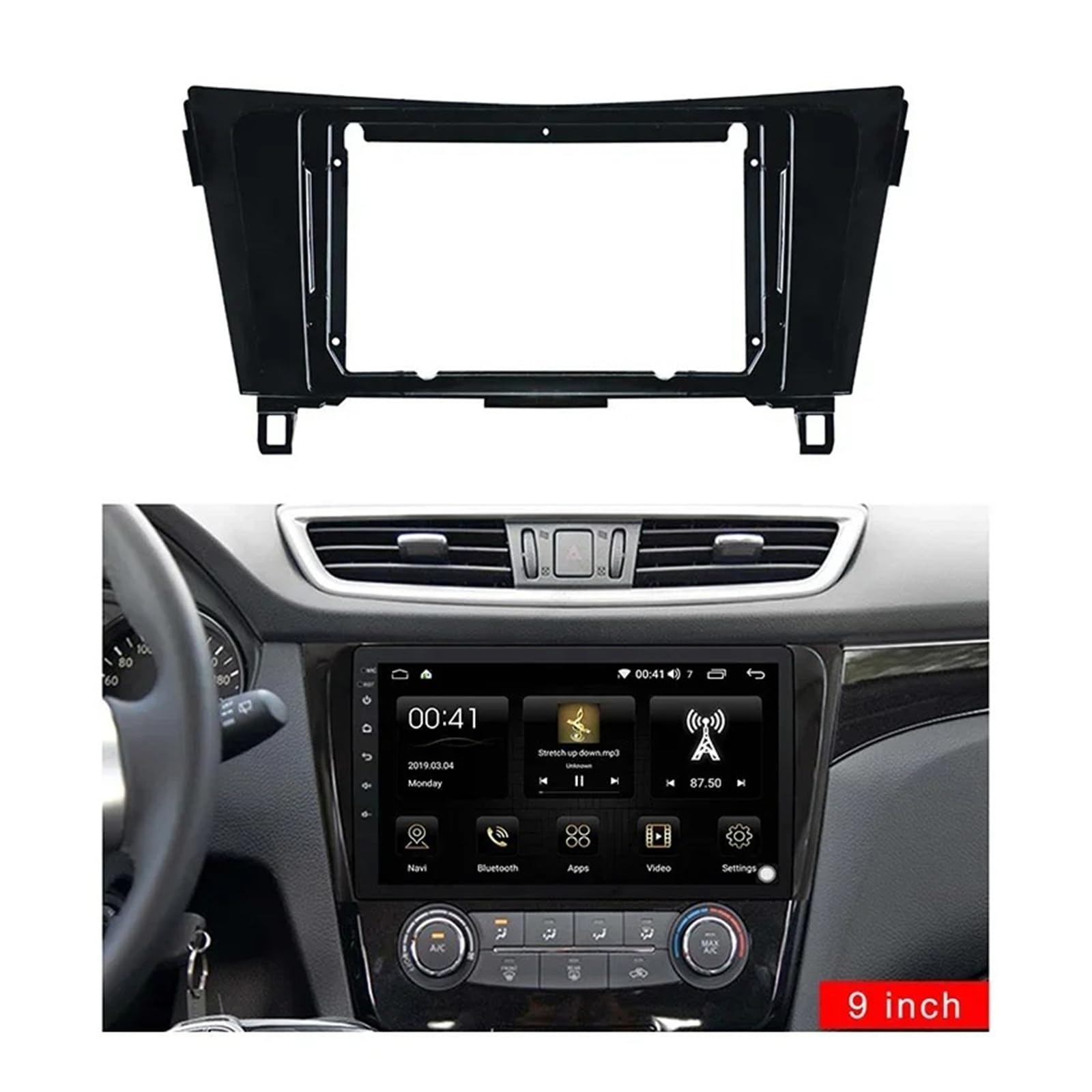 Fascia Marco Kit Adaptador Marco Radio 2din Panel Salpicadero Coche 9 Pulgadas Ajuste Audio Tablero para Nissan para Qashqai para X-Trail 2015-2018 Juego Panel Radio