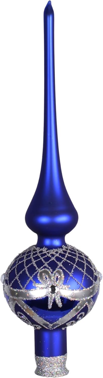 HolidayGiftShops Crystal Matte Blue Glass Christmas Tree Topper