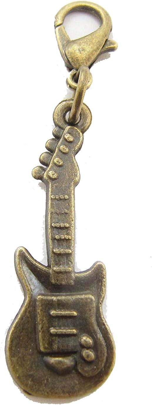 Music Charm, Tiny Guitar Charm, zipper pull, Purse Charm, Charm on Lobster Clasp, Gift for Girl (Guitar 1.3x3.7cm)