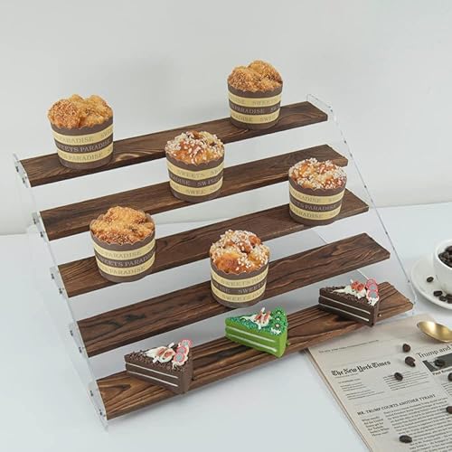 Miniatura 3 de Estante de exhibición, estantes elevadores de acrílico transparente, almacenamiento de acrílico de madera para colección de figuras, cupcakes,
