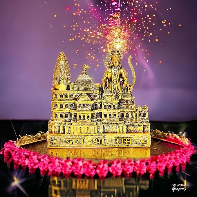 IMAGICART Shree Ram Ayodhya Mandir Model, Bhagwan Ram Janmabhumi Ayodhya Temple, Oxidized Metal Decorative Showpiece for Home/Office/Shop Decor & Gifting (8x8.4x1 Inch)
