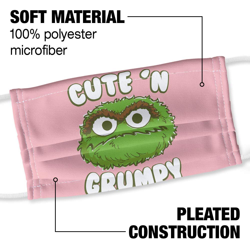 Popfunk Sesame Street Cute 'n' Grumpy Face 1-Ply Reusable Face Mask Covering with Adjustable Nose Wire, Unisex