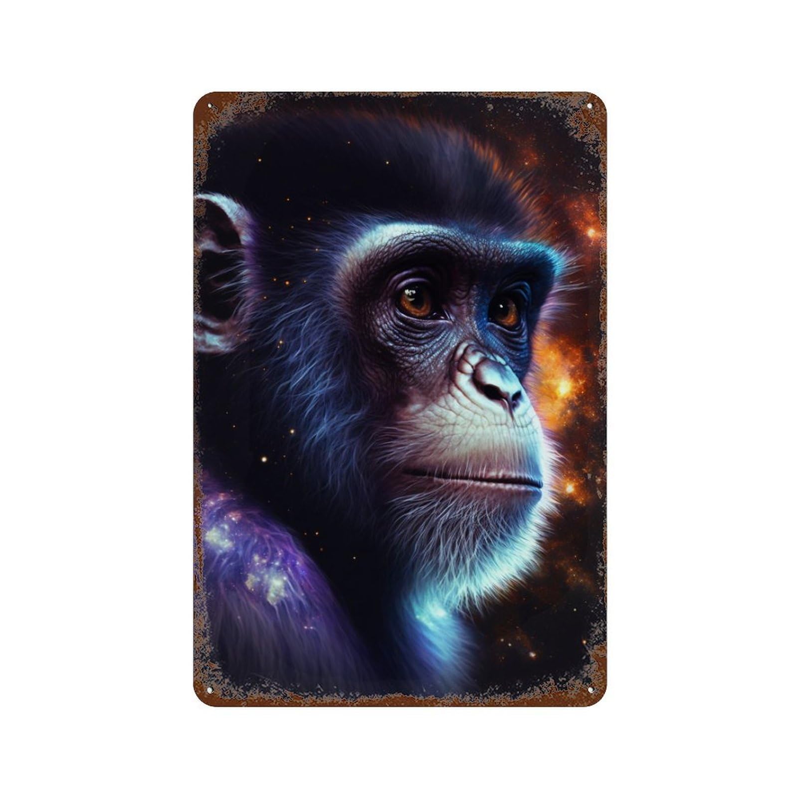 Rustic Tin Plaque Chimpanzee in Space-5 11.8"x7.9", Vintage Wall Decor for Pub, Kitchen And Man Cave Decor
