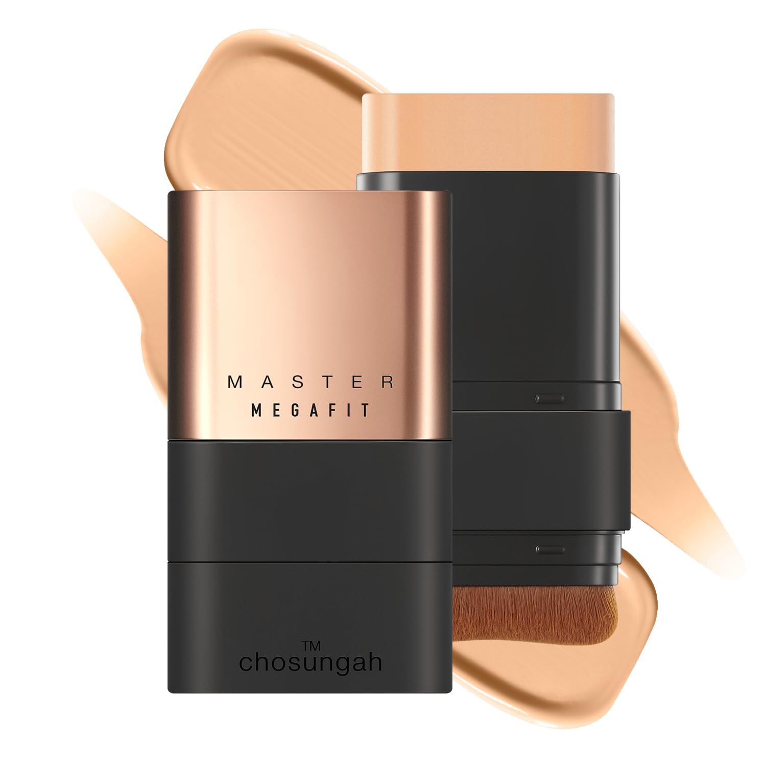 Mega Fit Master Glow Stick Foundation with Brush, 120H Long Lasting Radiant Coverage, All-in-One Stick for Easy Application, K-Beauty, Shade 23, 0.56oz (02 Sand Beige)