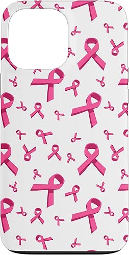 iPhone 13 Pro Max - Funda de soporte para mujer con patrón de cinta rosa para concientización sobre el cáncer de mama