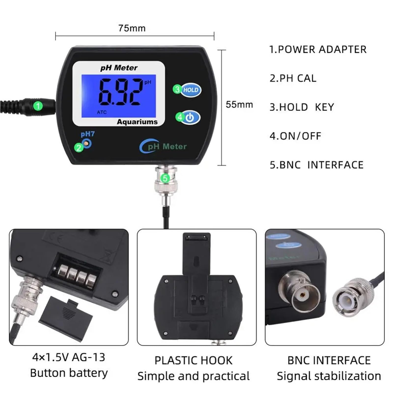 Misuratore PH, Misuratore di pH portatile, penna digitale precisa PH-990, tascabile, for acquario, vino, urina, test del pH LCD con ampio schermo