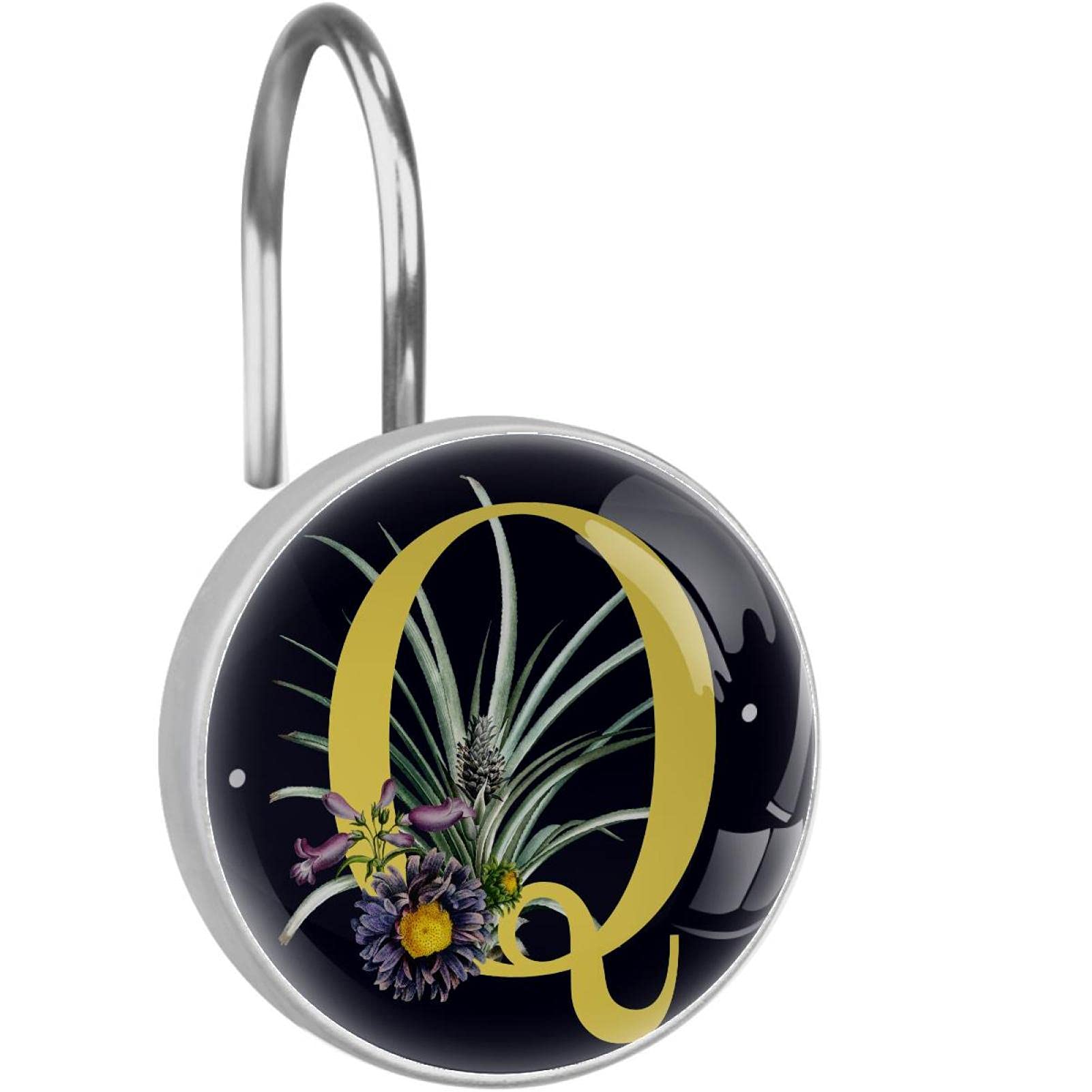 Anneaux rideau douche métal antirouille lettre Q fleurs