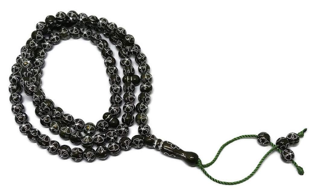 Muslim Tasbih 99 Beads AMN-241 Islam Prayer Rosary Islamic Worship Prayer Misbaha Ceremony Religious Eid Ramadan Gift (Dark Brown)