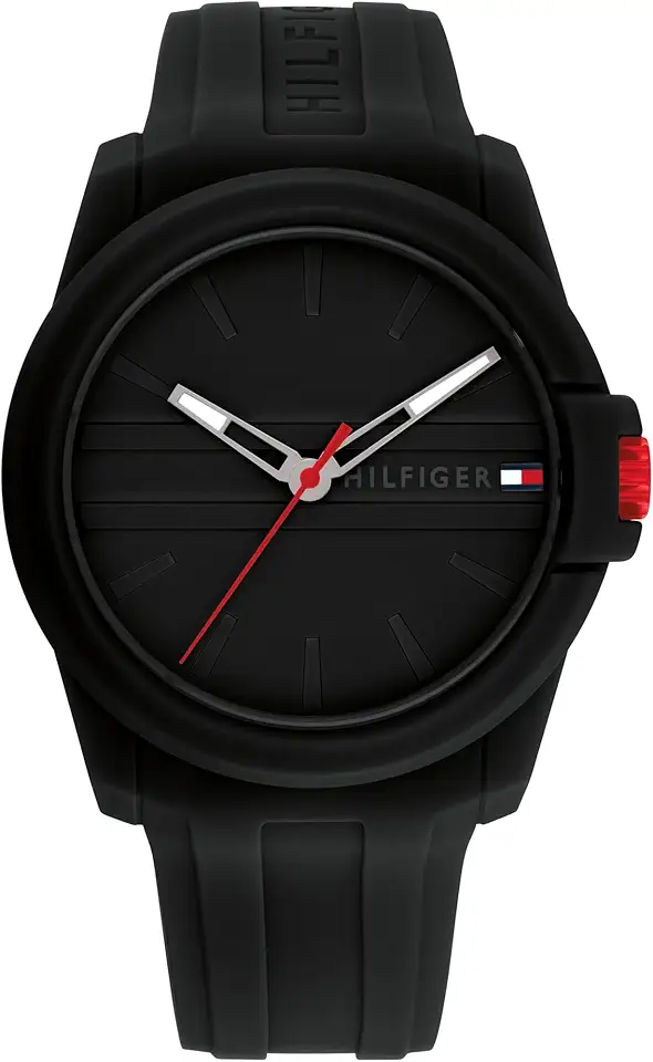 Relógio casual de quartzo 3H – Relógio de pulso esportivo de silicone masculino – Resistente à água até 5 ATM/50 metros – Moda premium para uso diário – 44 mm, Preto, Assista