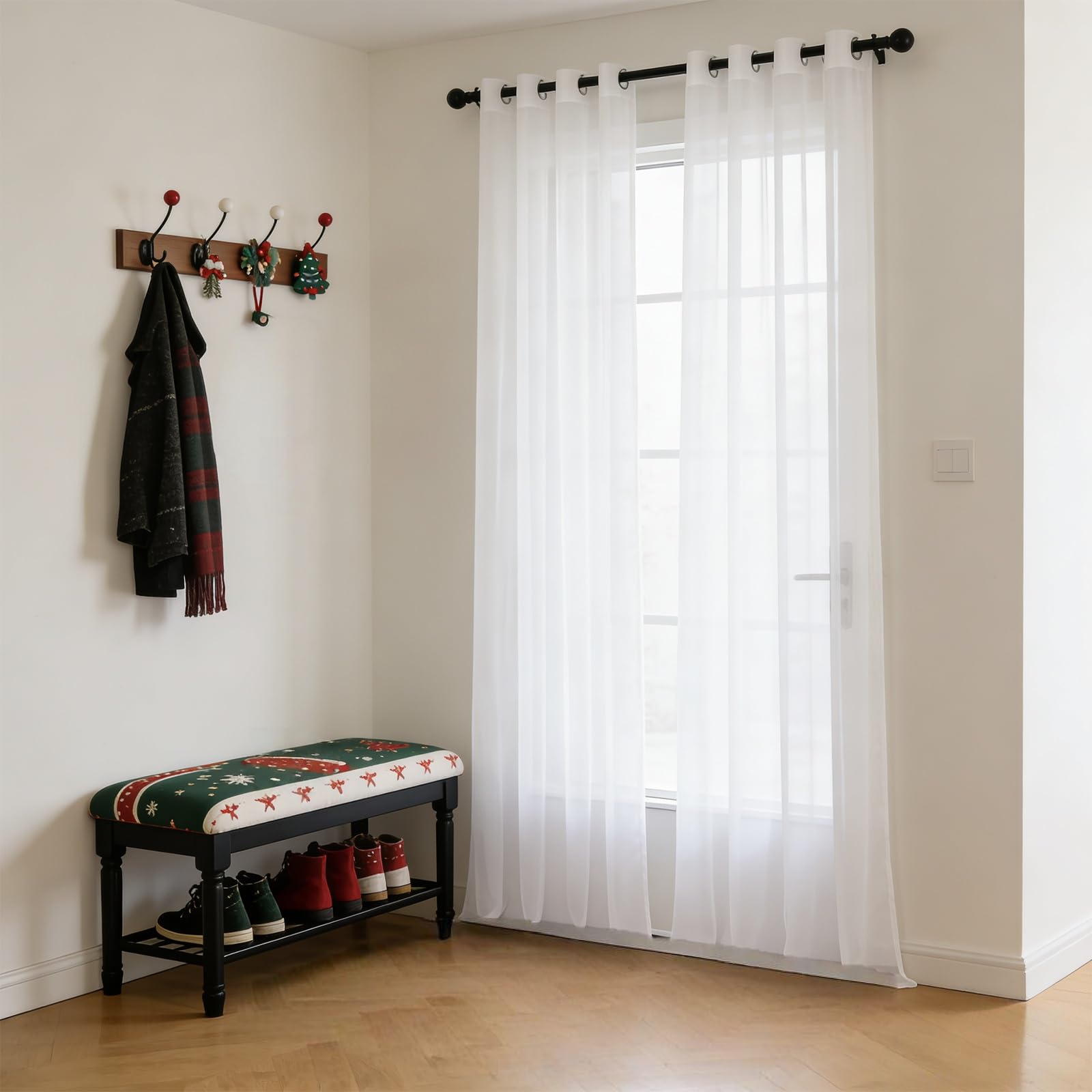 Firanki Z Siatki 195 x 188 cm Półprzezroczysty, Plisowany, Supermiękki, Zapewniający Prywatność, Elegancki Zasłony Przezroczyste Do Salonu, Jadalni, Sypialni, Kuchni, Okna, Biały