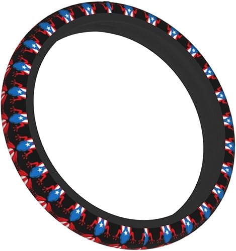 Miniatura 3 de Funda para volante de Rana Bandera de Puerto Rico, accesorios de automóvil, lindos para mujeres y niñas, universal de 15 pulgadas, de neopreno,