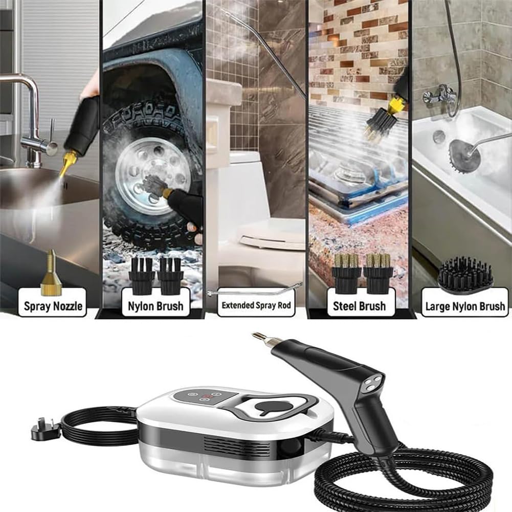 Limpiador de vapor a presión de alta temperatura de 2500 W, máquina de limpieza a vapor portátil de alta temperatura, limpiador de motor multiusos con cabezales de cepillo para detalles automáticos