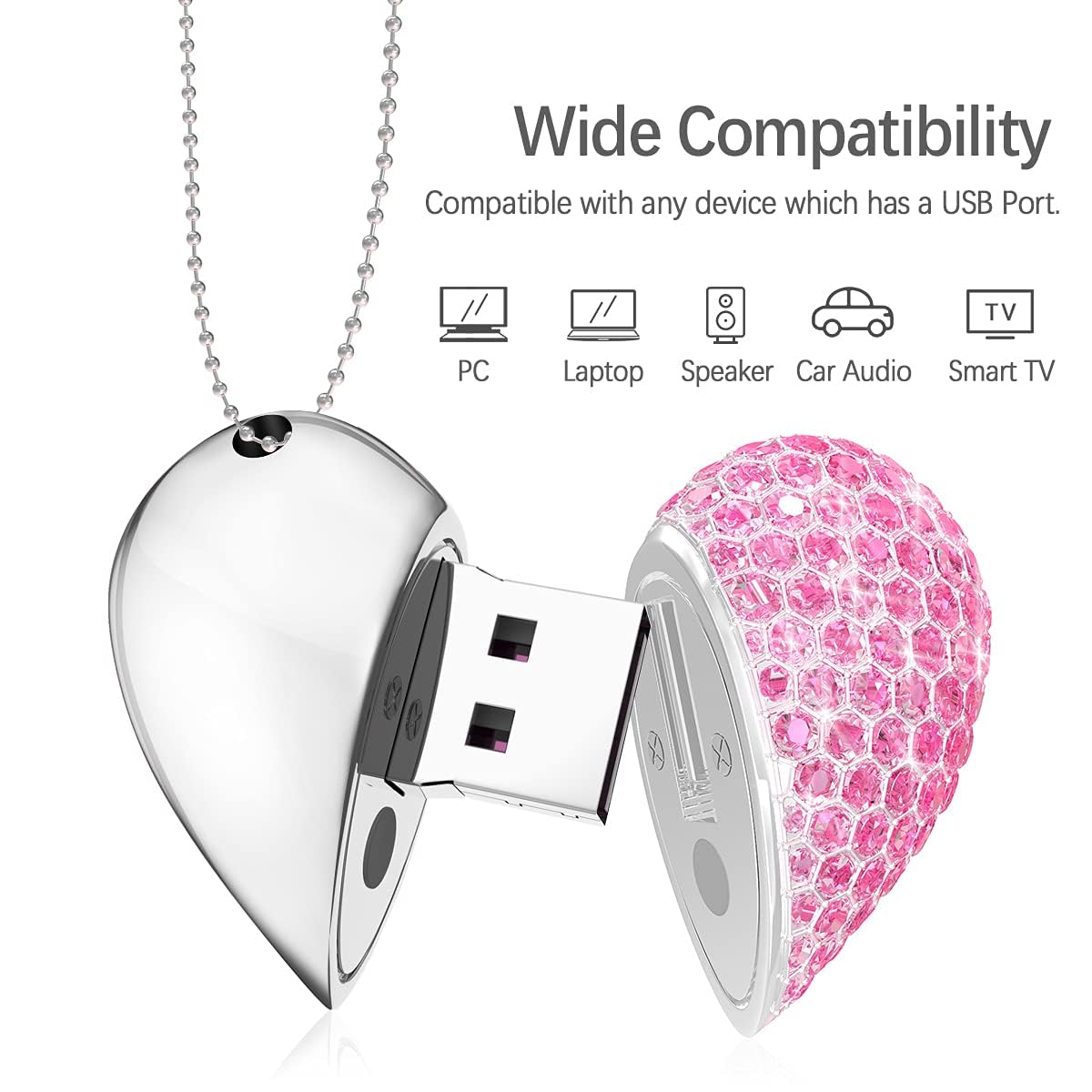 KEXIN Chiavetta USB 64 GB Pendrive USB 2.0 Metallo Premium Cuore USB Flash Drive Pennetta Memoria Flash Thumb Drive Pen Drive Disk Archiviazione Dati per PC Tablet TV Auto Regalo Rosa