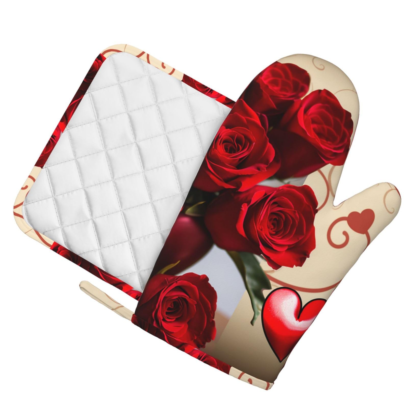 Set Da Cucina 2 Pezzi Per San Valentino – Guanto Da Forno E Presina Stampati, Isolanti E Impermeabili, Con Cinturino Per Appenderli