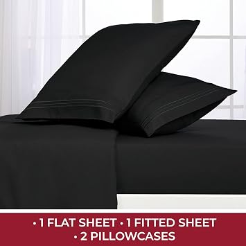 Mellanni Bed Sheet Set + 2 Pillow Shams Bundle&Save - Hotel Luxury Bedding Sheets & Pillowcases - Bundle Includes: 4pcs Bed Sheet Set and 2 Pillow Shams with 2 Flange (Queen/Standard, Black)