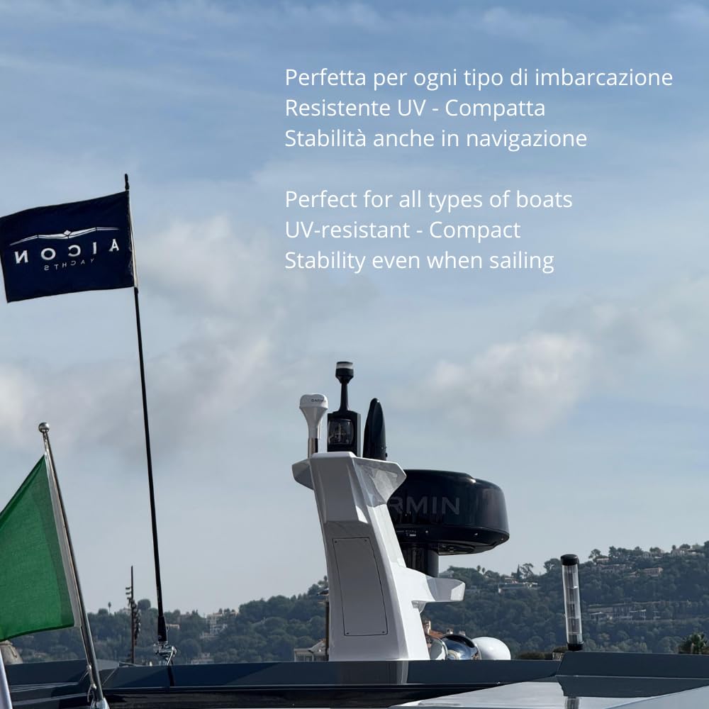 Glomex – Antenna TV Terrestre Omnidirezionale Avior 10x21cm (Nero), Modello VT300-BK – Amplificatore Interno, Riceve TV/FM, Kit Completo, Per barche a vela, motore, gommoni, yacht – Massima Ricezione