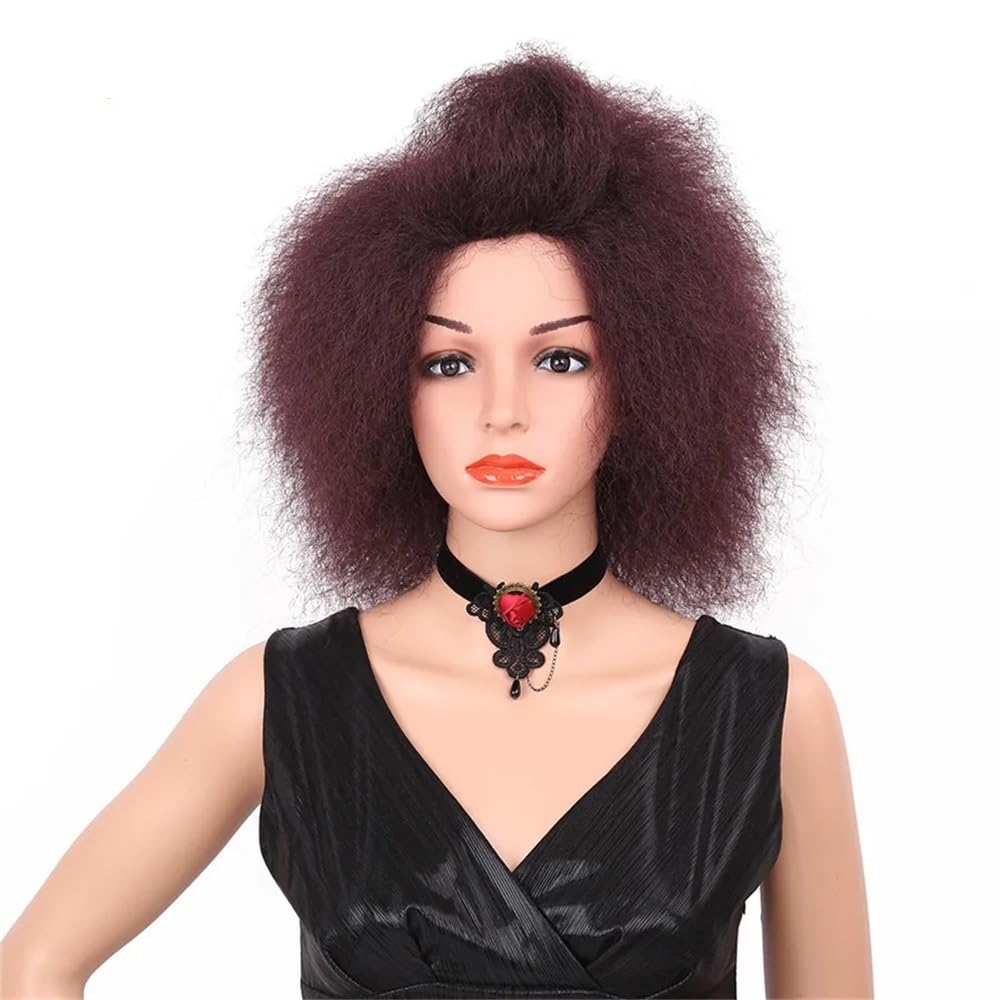 Peruki afro dla kobiet, syntetyczne peruki odporne na wysokie temperatury, 15 cm, naturalny wygląd, puszyste, gęstość 130. (Brown)