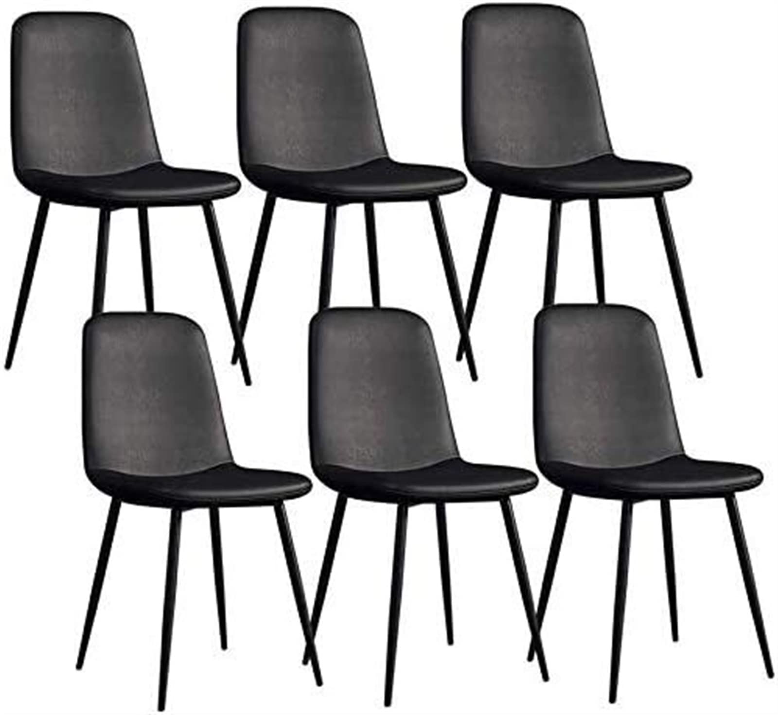 SJIALEN Modern Dining Chairs Set of 6, Metal Legs PU Leather Seat Backrests Chairs Lounge Bar Stool Living Room Corner Chairs Kitchen Chair (Color : Black, Size : 43x55x82cm)