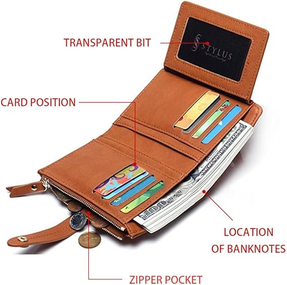 Porte Monnaie Femme Bifold Petit Cuir Pu Portefeuille Zippé