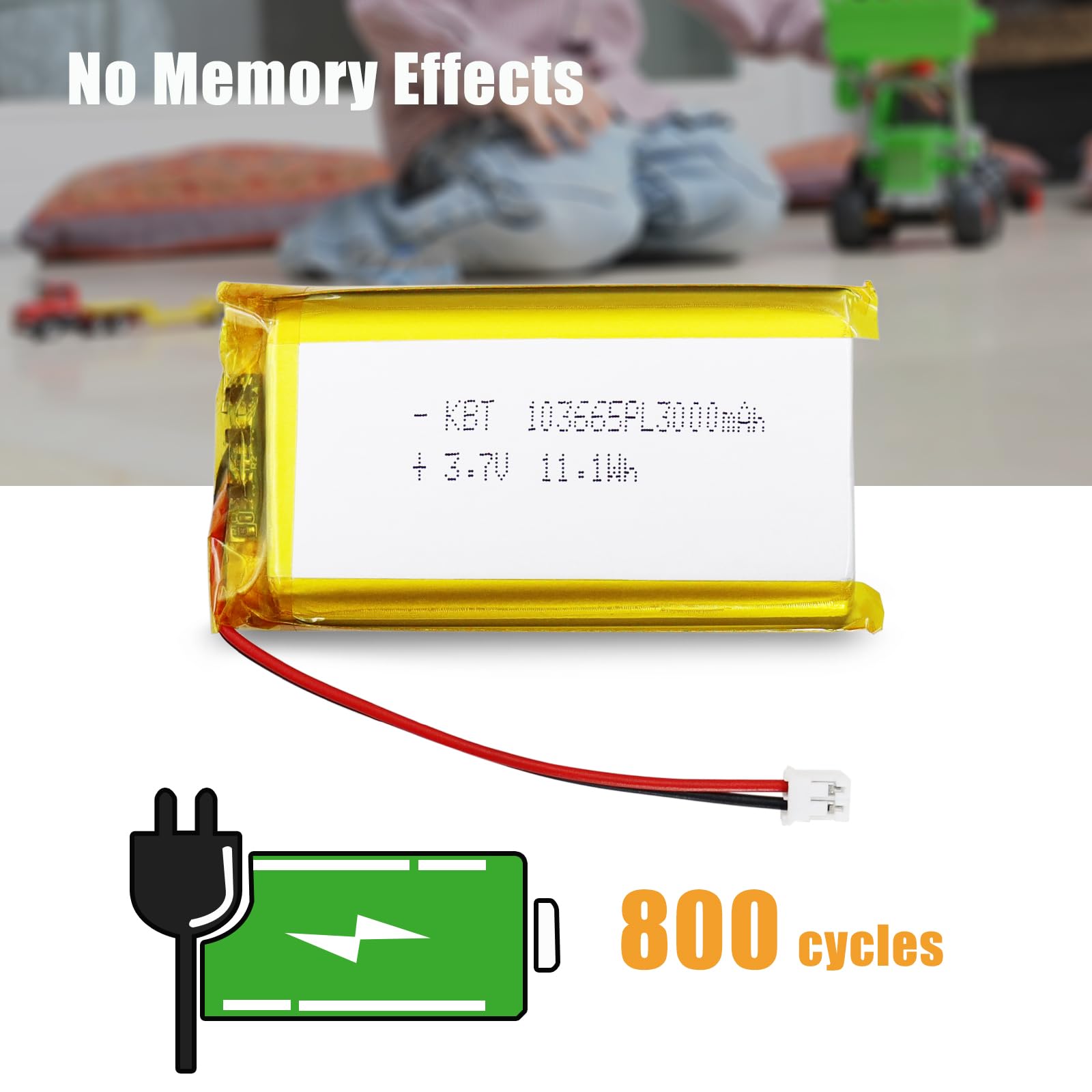 Amazon.com: KBT 3.7V 3000mAh 103665 LiPo Battery with PH 2.0mm