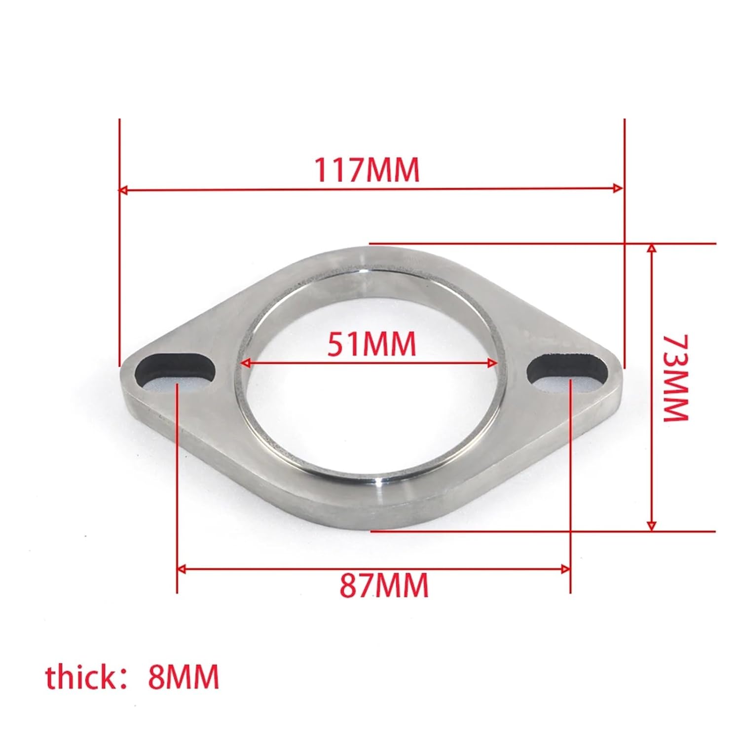 Automotive Exhaust Muffler 304 Stainless Steel Welded Two-Hole Sealing Gasket 45/51/57/60/63/70/76mm(51mm)