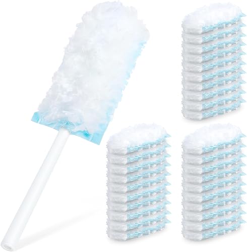 Juego de plumero con 30 repuestos de plumero y 1 mango, 360 repuestos de plumero resistentes para múltiples superficies para limpiar el hogar y el