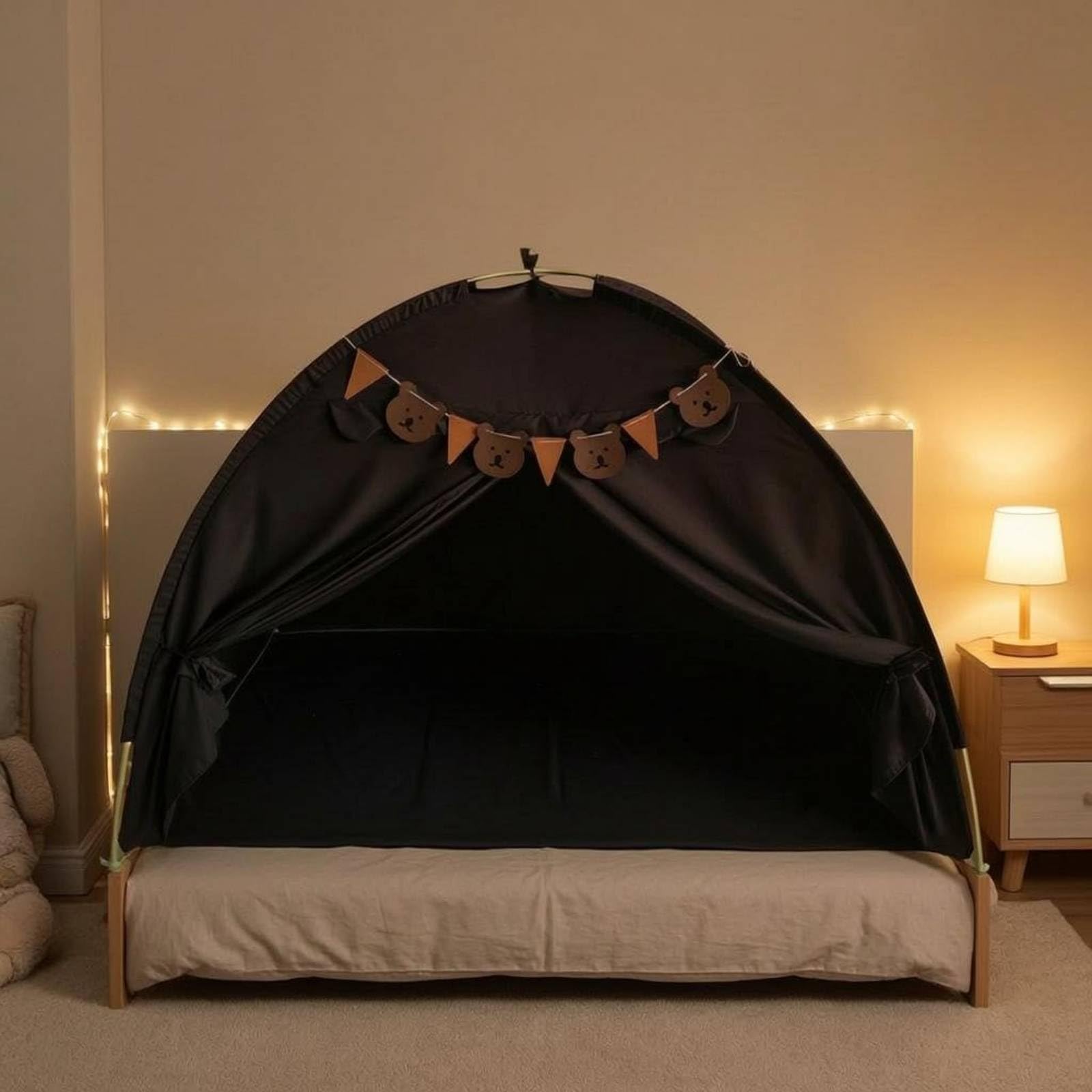 Tenda Gioco Bambini Tenda Giochi Bambini Capanna Bambini Ampia E Accogliente per Area Gioco E Lettura Materiale Vellutato Pesca Adatta per Lettura, Nero