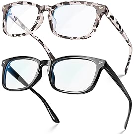 VISOONE 2 Pack Blue Light Blocking Glasses Square with Anti Computer Glare for Gaming Women and Men