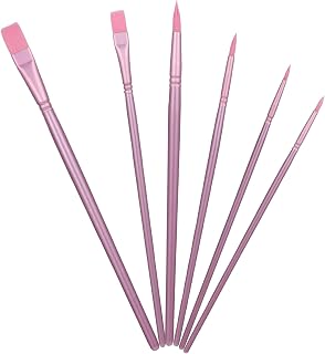 Acrylic Paint Brush Set, 6 Pcs Nylon Hair Brushes Paint Brushes for Acrylic Painting Oil Watercolor, Face Nail Art, Canvas, Miniature Detailing & Rock Painting, Purple