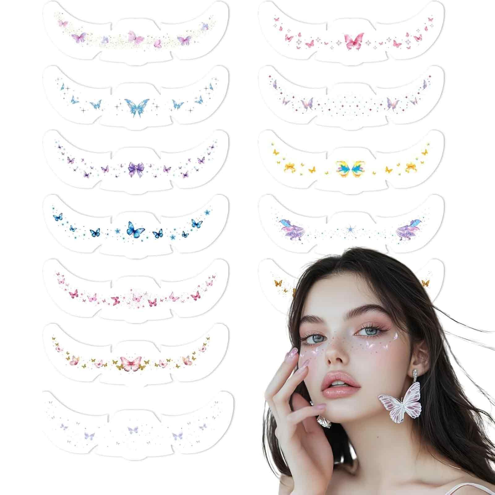 12 Pieces Face Glitter Butterfly Freckle Tattoo Stickers for Women, Temporary Tattoo for Women, Face Stickers for Womens, Body Shimmer for Woman, Face Sticker for Kids-image-39