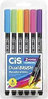 CIS Dual Brush Marcador Artístico Aquarelável - Estojo c/6 unidades - Tons Neon
