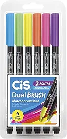 CIS Dual Brush Marcador Artístico Aquarelável - Estojo c/6 unidades - Tons Neon