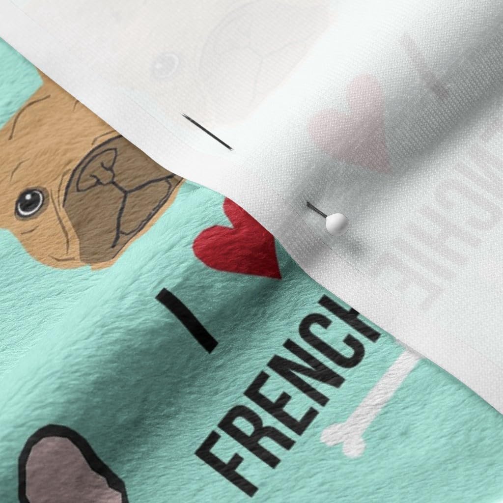 Spoonflower Fabric - Frenchie, Dog, Love, French Bulldogs, Aqua, Bulldog, Pet Printed on Minky Fabric by The Yard - Sewing Baby Blankets Quilt Backing Plush