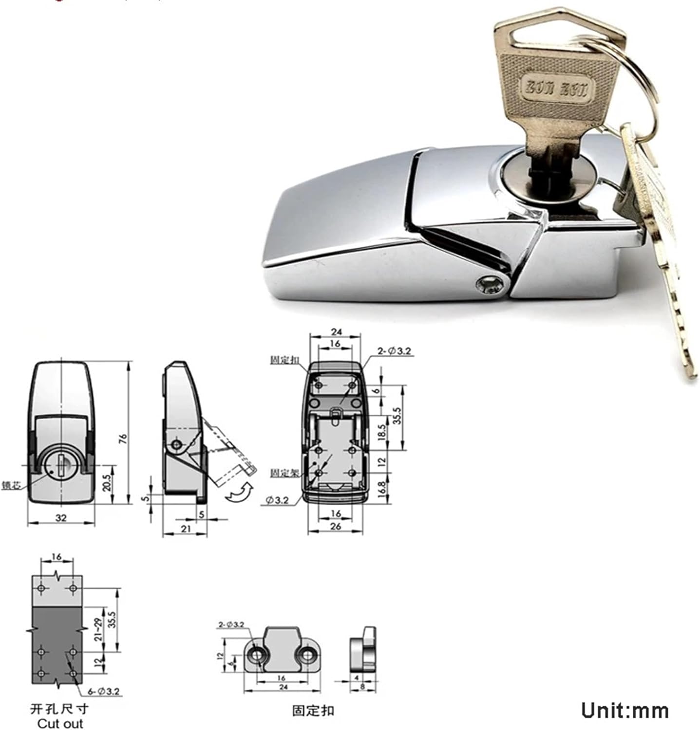 Cabinet Lock for Sliding Door Mail Box Air Cabinet Eletronic Locker Furniture Drawer JA57 1Pcs(Chrome Key L)
