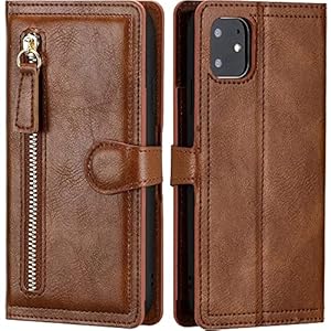 iPhone 12/12 Pro Book case met ritssluiting van LuxeBass – Flipcover – Magnetisch – 5 kaarten houder – Donkerbruin