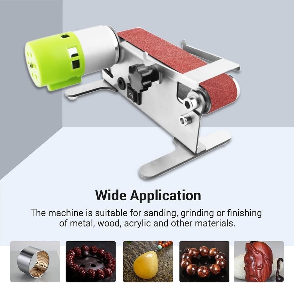 Grinder， Horizontal Mini Belt Sander Electric Sanding Polishing Grinding Machine Grinding Sander Grinder Small Sand-belt Machine One-key Forward & Reverse Rotation 7-Speed Regulation