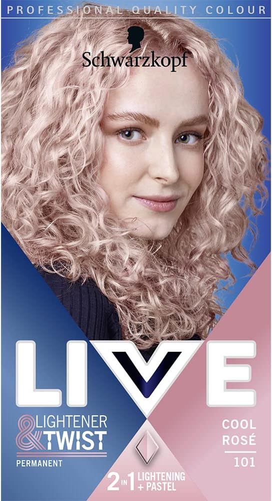 Schwarzkopf LIVE Lightener + Twist Permanent Pink Hair Dye, 2 in 1 Hair Colour and Lightens Up To 3 Levels, Cool Rose 101