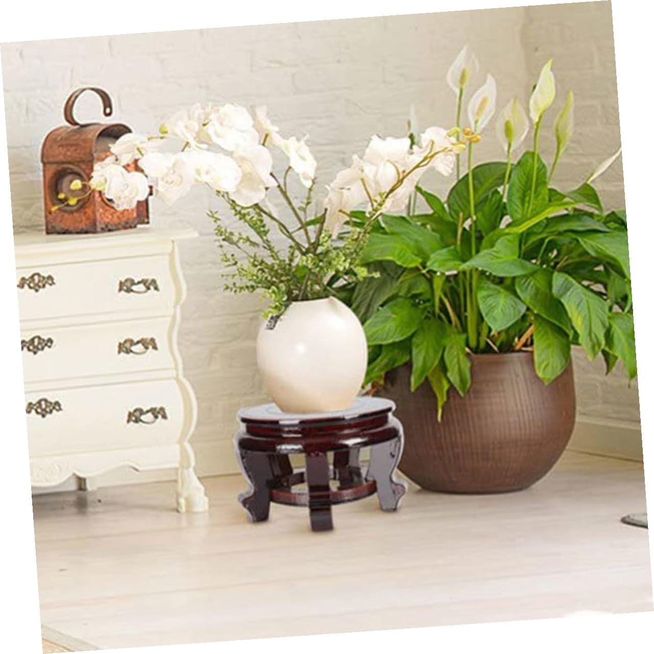 DOITOOL Soporte de Macetas de Madera Maciza Redondo 24 Cm Diámetro X 12 Cm Alto, Base para Plantas Interior Resistente hasta 70 Kg, Expositor para Jarrones, Acuarios y Artesanías