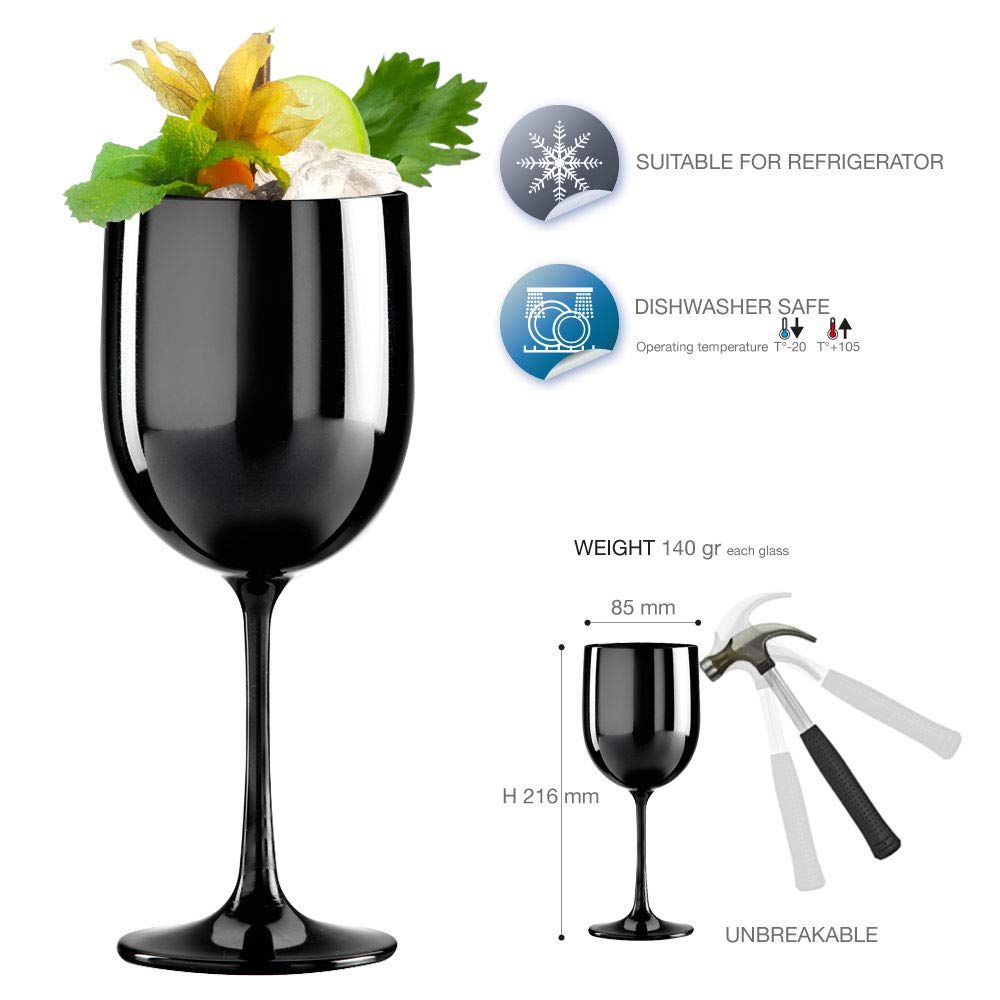 Weinglas aus Kunststoff Weinbecher Plastik Weißweinglas Rotweinglas Schwarz 48 cl. Set 6 Stück