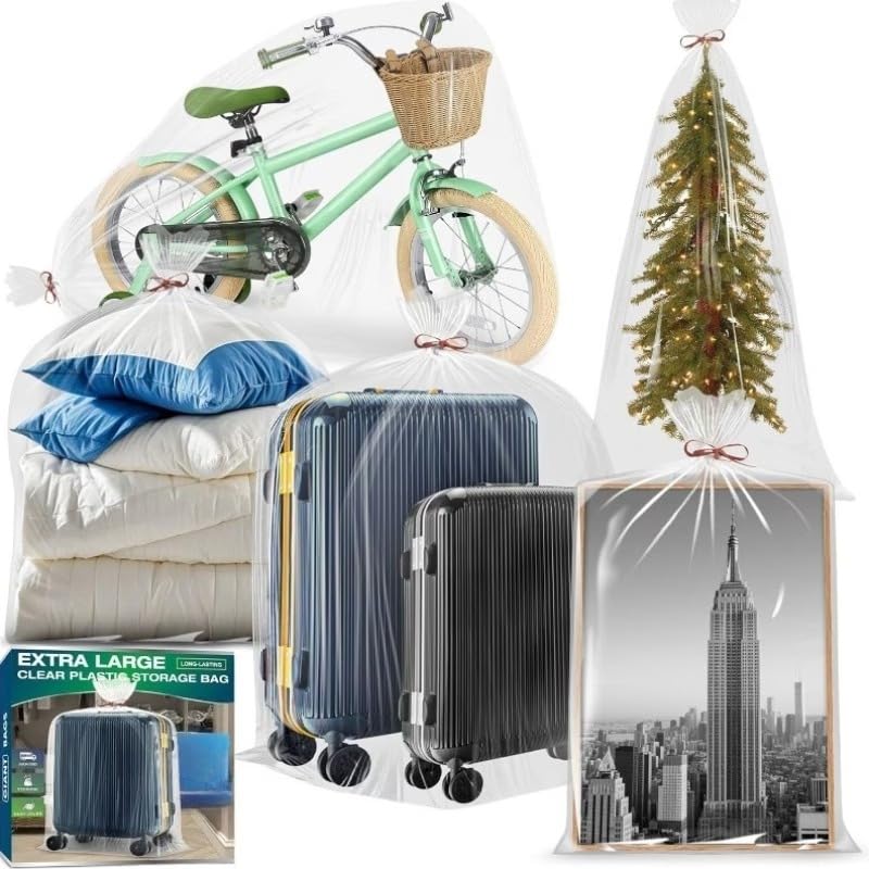 Extra Jumbo Polythene Bags for Packing & Storage 40x60 Inch (4 Mil Thick) | Big Plastic Bags for Shifting House, Suitcase, Luggage, Furniture | Transparent | Set of 5-image-34