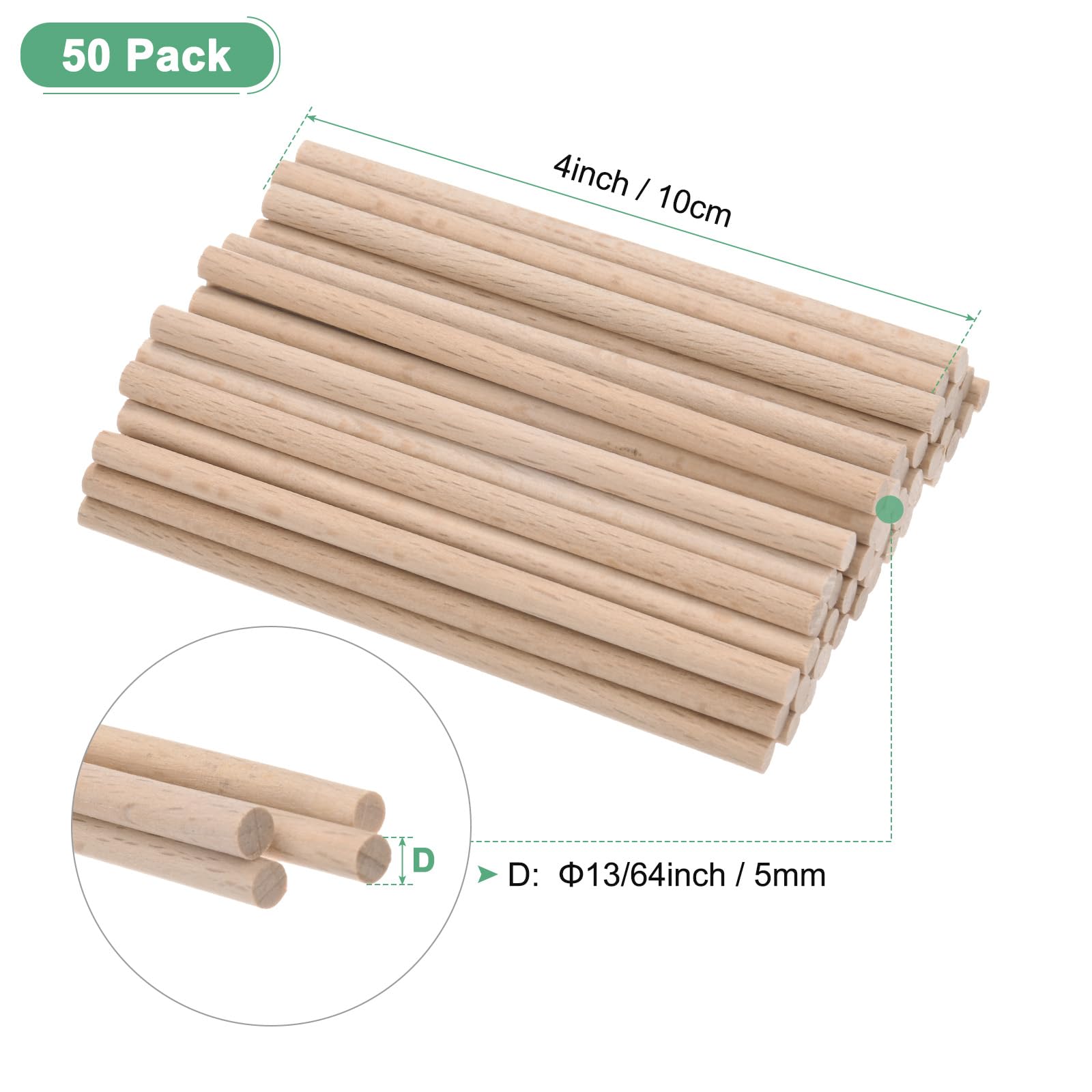 M METERXITY 50-Pack Dowel Rods Wood Sticks, 13/64 x 4 Inch Wooden Dowel Rods, Unfinished Hardwood Sticks - Image 3