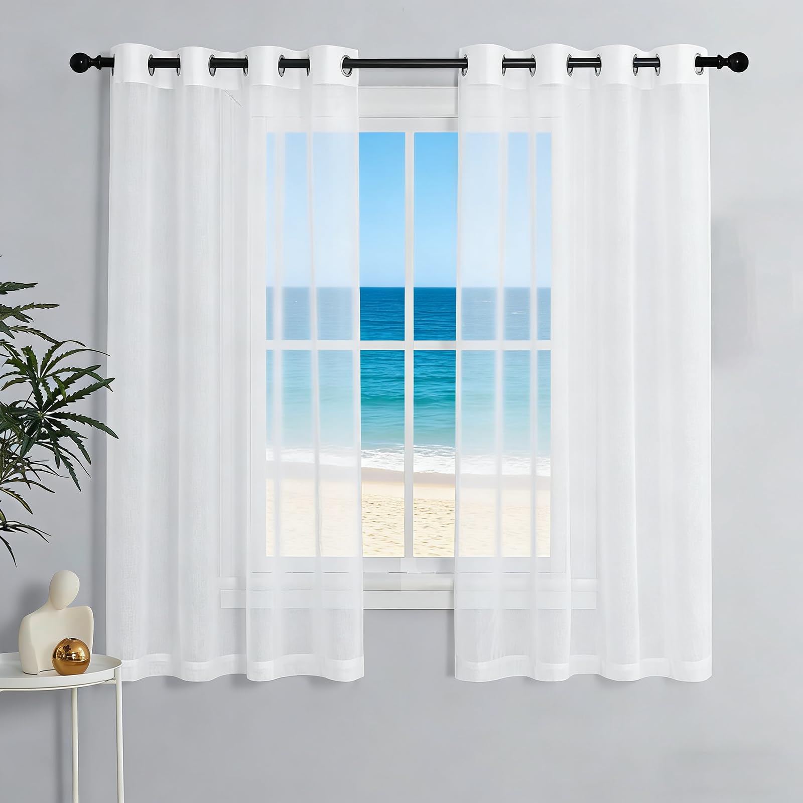 Sheer Voile Vorhang 160 x 235 cm Halbtransparent, Lichtdurchlässig Und Elegan, mit Ösen in Leinenoptik, Luftig Und Langlebig Leinenoptik Voile Vorhänge für Jedes Fenster, Weiß