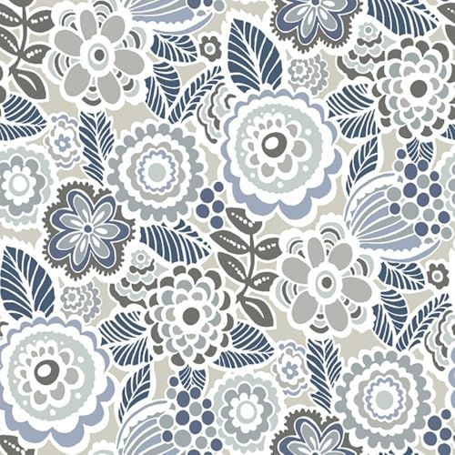 Floral Leaves Grey Blue Wallpaper - Flowers Botanical Plants Naturistic Stylish Trendy - Paste The Wall