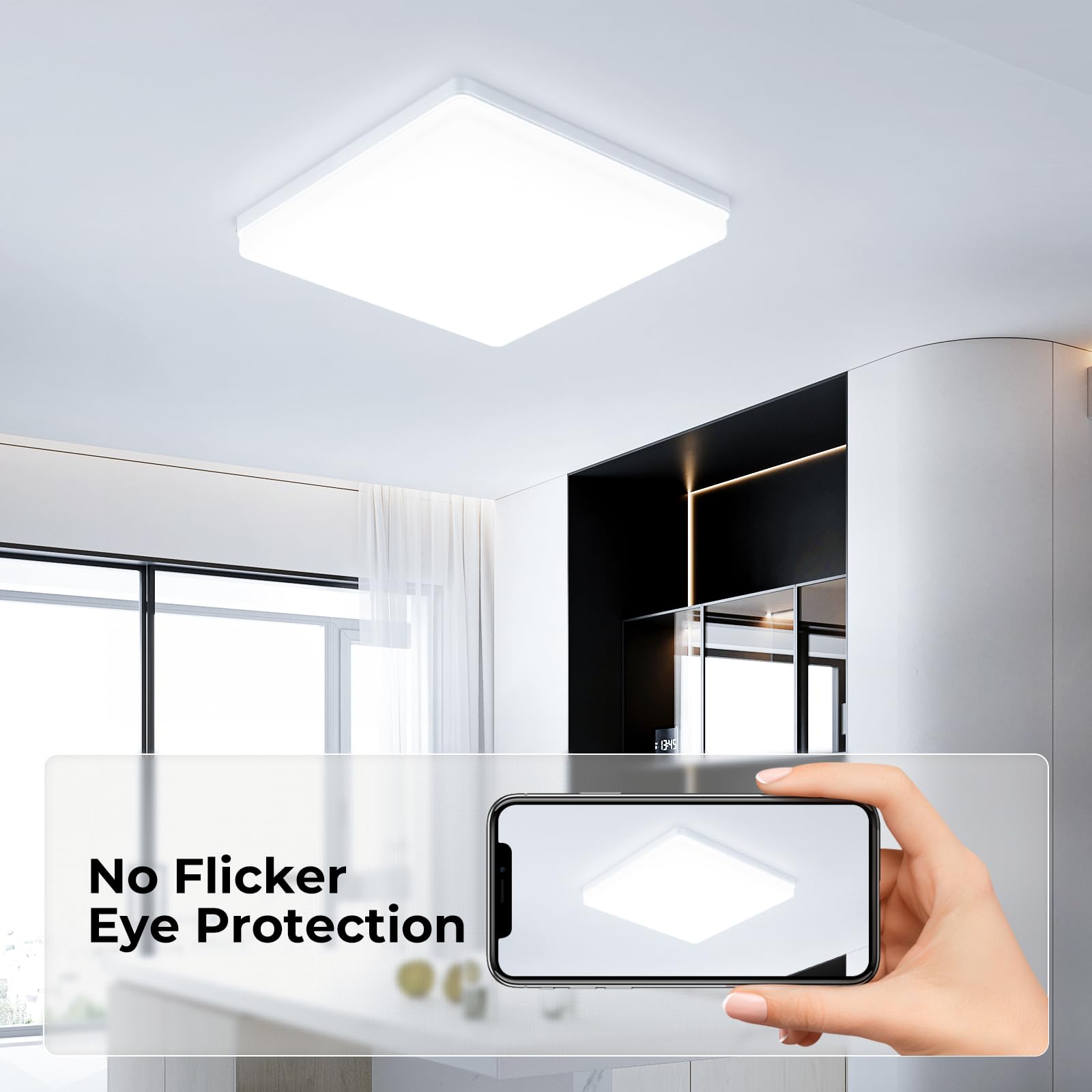 Lampara Techo LED 48W: 30CM Plafon LED Techo 6500K, 4800LM Plafon Superficie Panel LED para Dormitorio Cocina Pasillo Baño Sala, Blanco, Cuadrado