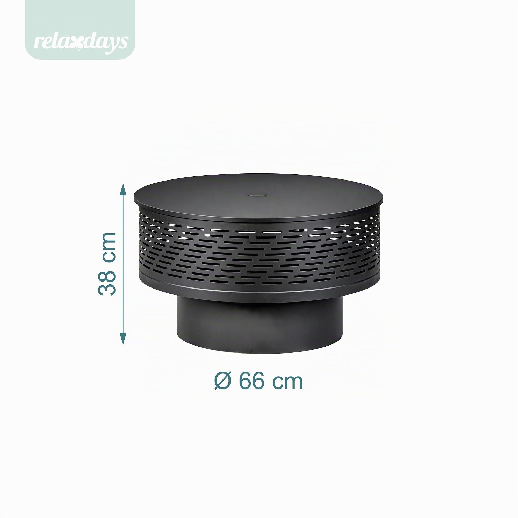 Relaxdays Feuerstelle mit Grillrost, Deckel, Schürhaken, wasserdichte Abdeckung, 66 cm, Schwarz