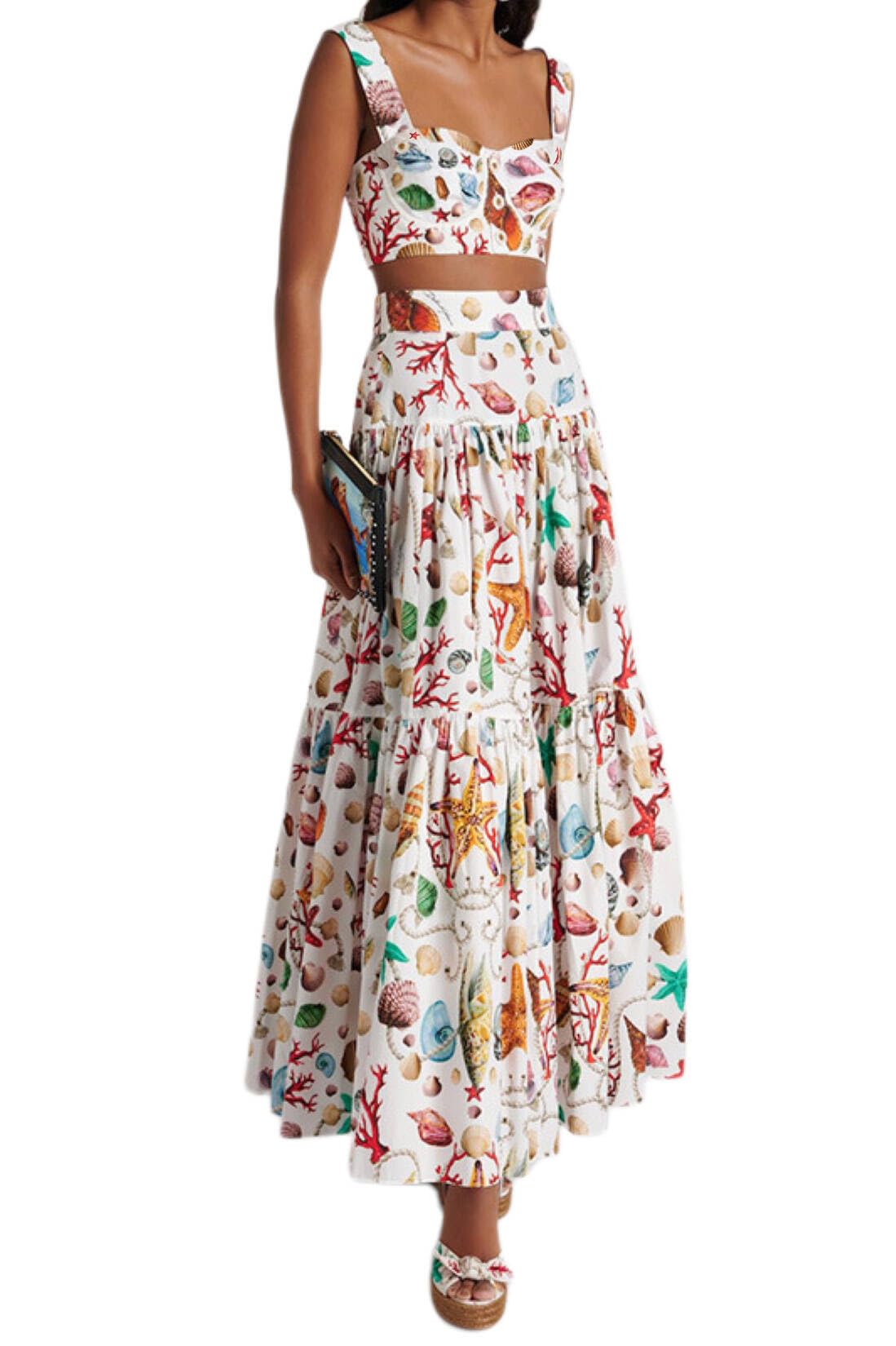 ksotutm 2 Piece Skirt Sets for Women Animal Printed Halter Top High Waist Maxi Skirt Womens Fashion Vacation