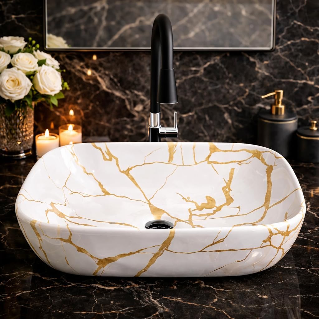 Table Top Counter Wash Basin, Designer Ceramic Countertop, Wash Basin/Sink For Bathroom And Livingroom. 18 * 13 * 5 IN (SKT 1051)